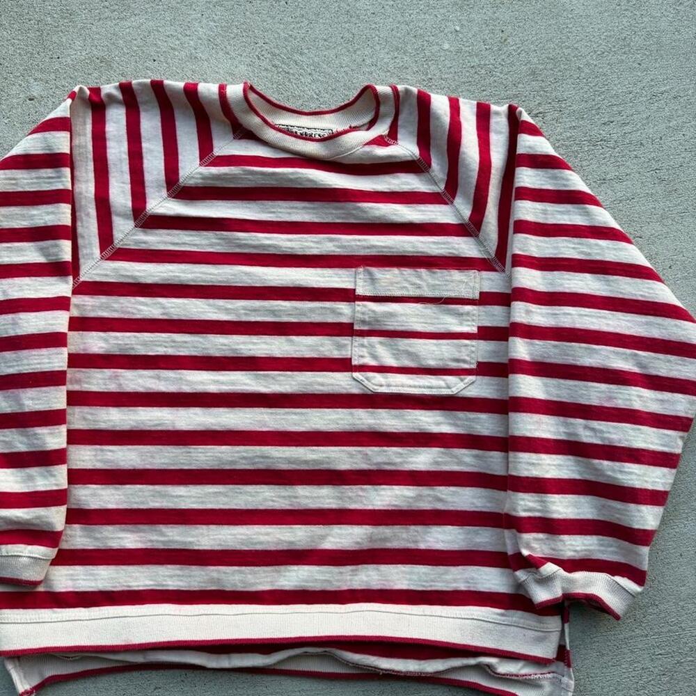 Vintage womens striped red/white heavyweight cropped shirt L